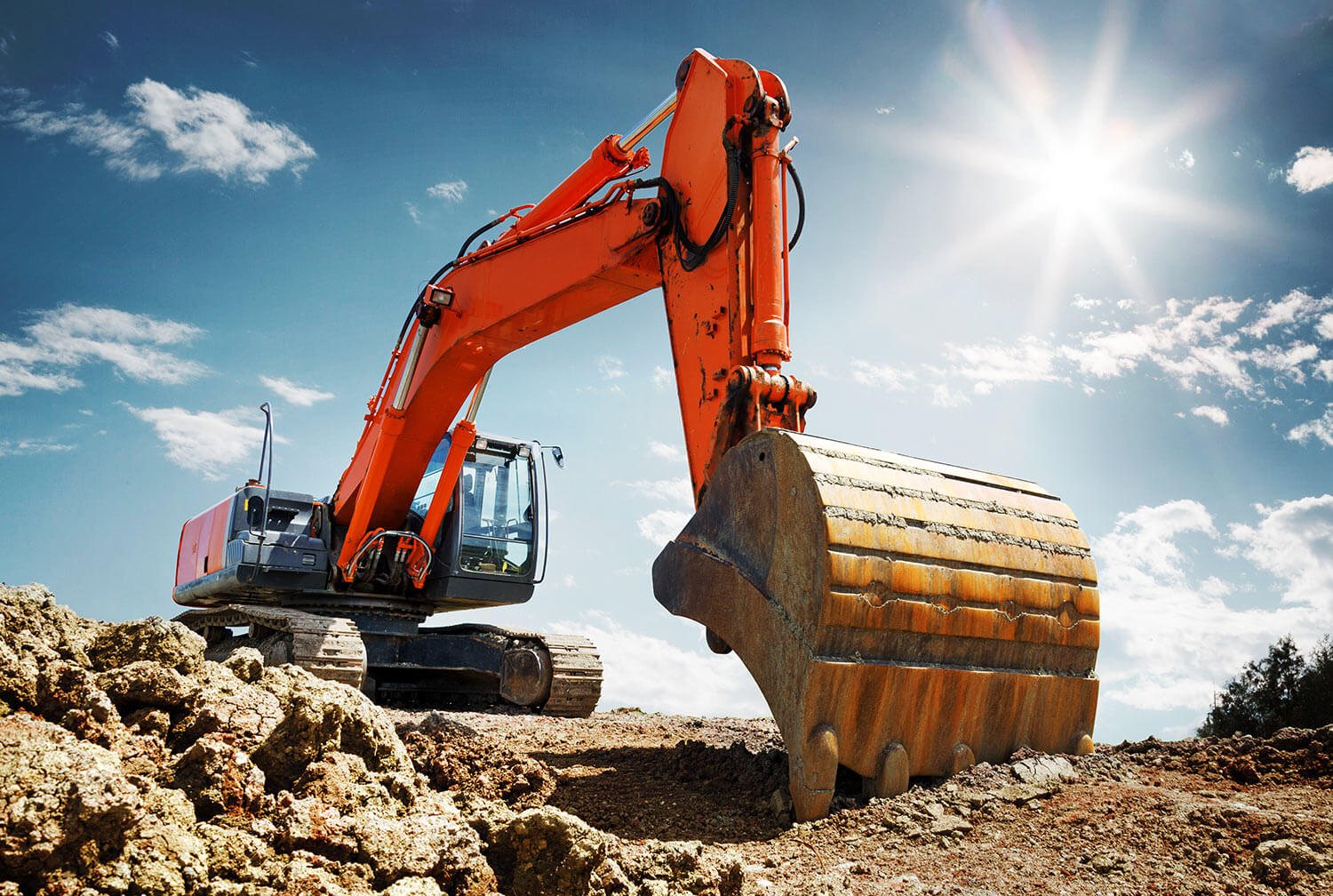 Excavator in the field